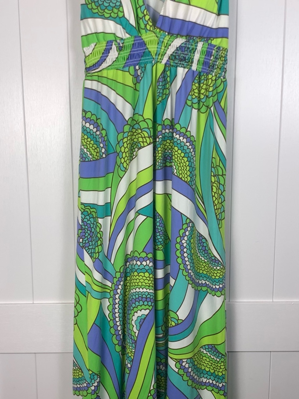 Trina Turk Maxi Dress L Racerback Plunging V Smocked Empire Resort Cover Up - Picture 2 of 16